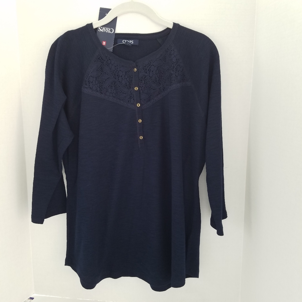 CHAPS Navy Top with lace insert NWT sz XL